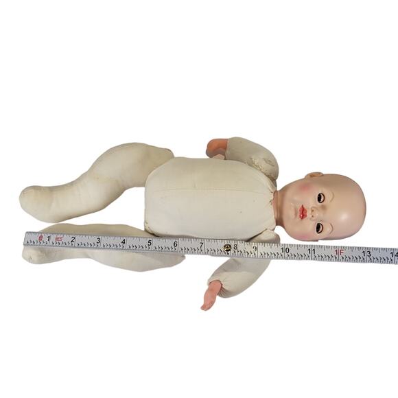 Vintage 13" Composition Baby Doll with Cloth Body and Sleep Eyes Bonnet Booties - Picture 13 of 16